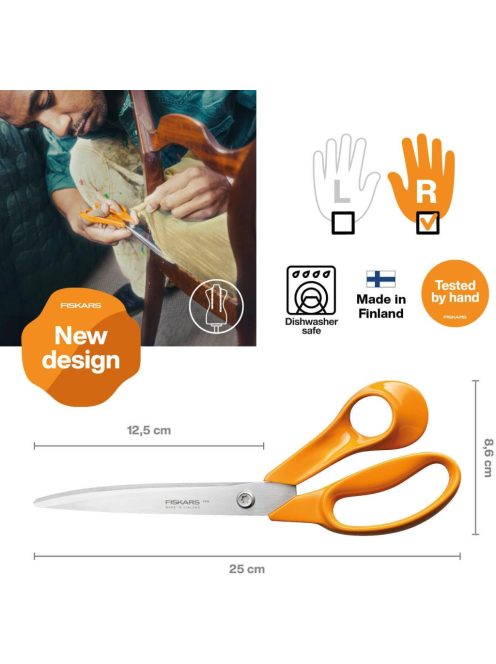 Fiskars Classic nagy univerzális kézműves és textil olló, 25 cm - 25 év garanciával (A 1005151-es szabóolló utódja)