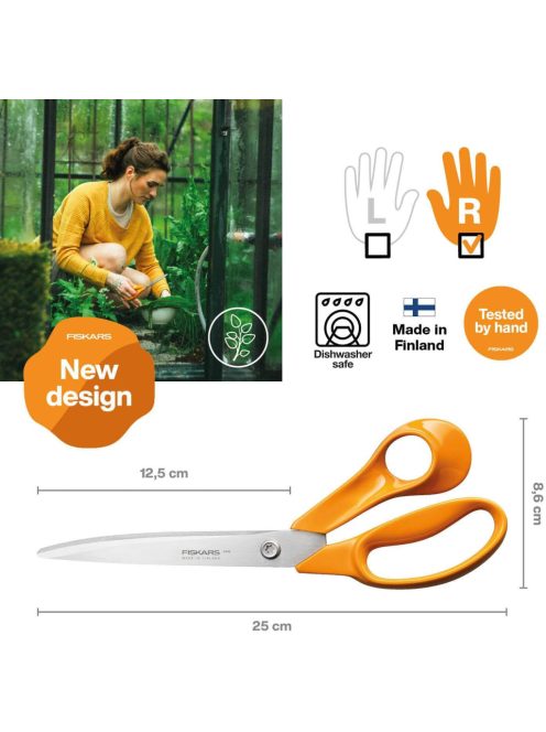 Fiskars Classic nagy univerzális kerti olló, 25 cm - 25 év garanciával