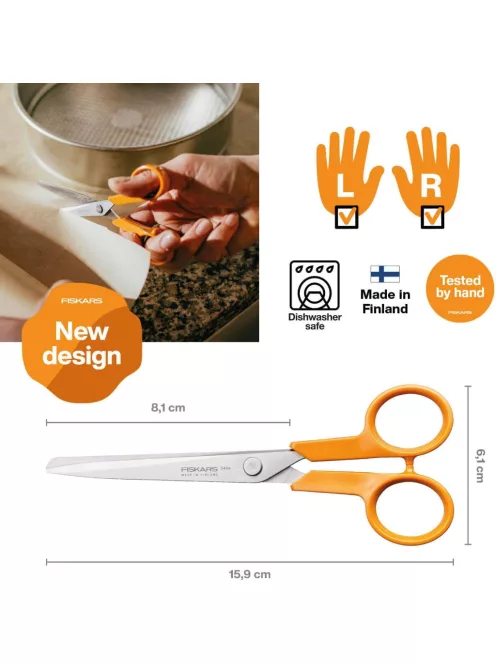 Fiskars Classic kis univerzális háztartási olló, 16 cm - 25 év garanciával ( CSOMAGOLÁSSÉRÜL, HIBÁTLAN TERMÉK)