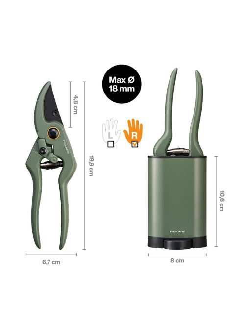 Fiskars Plant Care Metszőolló tartóval, olivazöld színű