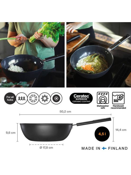 Fiskars Hard Face wok, 28 cm, kerámiabevonatos