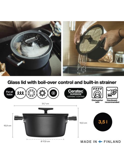 Fiskars Hard Face alumínium lábas, 3,5 L, kerámiabevonatos