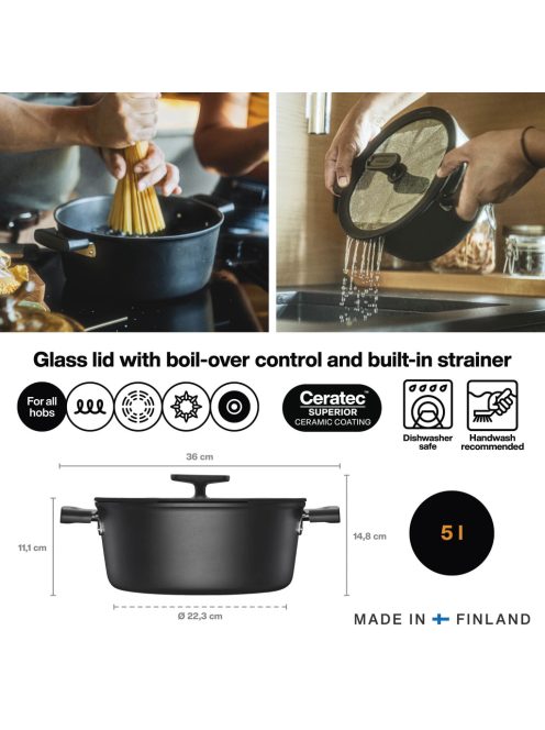 Fiskars Hard Face alumínium lábas, 5 L, kerámiabevonatos