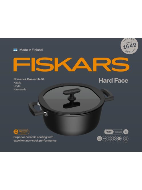 Fiskars Hard Face alumínium lábas, 5 L, kerámiabevonatos