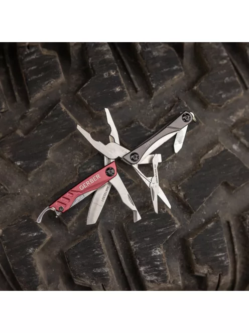 Gerber DIME kulcstartóra rögzíthető multiszerszám, bordó-fekete (Mini csomagolás)