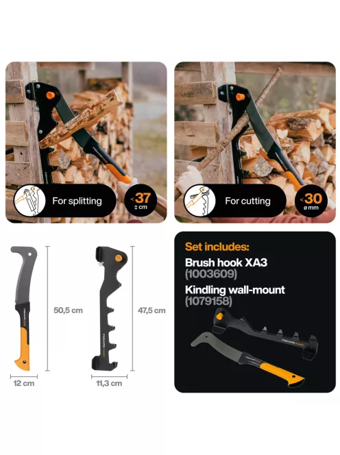 Fiskars X-series™ gyújtós készítő készlet (fali állvány + gallyazókés) (1079159)