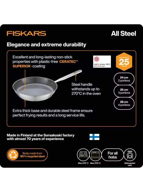 Fiskars All Steel serpenyő, 20 cm, kerámiabevonatos - 25 év garanciával (1088109)