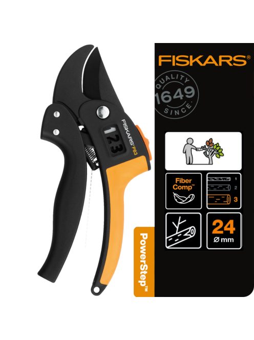 Fiskars PowerStep™ P83 metszőolló, rávágó, 3 fokozatú állítással (1000575)