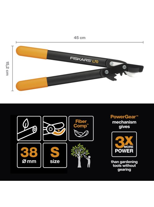 Fiskars PowerGear™ Ágvágó, kicsi, horgos, L70 (1002104)