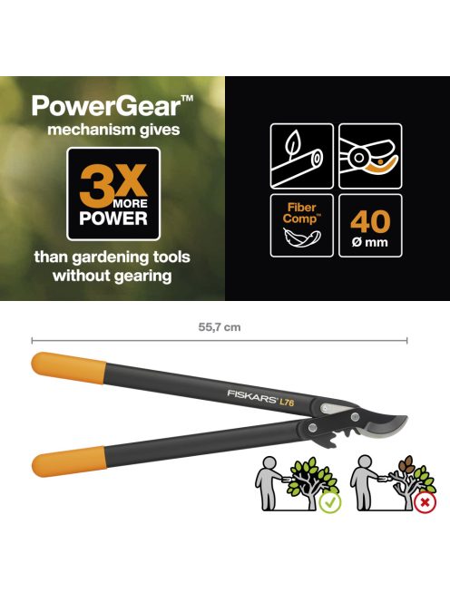 Fiskars PowerGear™ Ágvágó, közepes, hegyes, L76 (1001553)