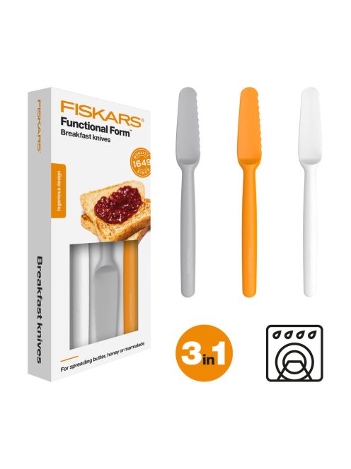 Fiskars Functional Form™ Kenőkés szett 3db műanyag késsel (fehér, sárga, szürke) (1016121)