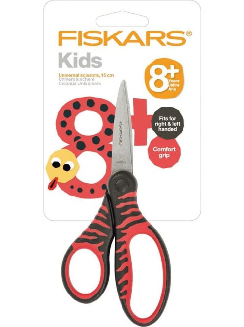 Fiskars Gyermekolló, 15 cm, fekete és piros, Softgrip (1027423)