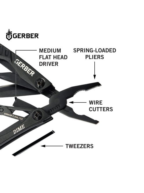 Gerber Dime kulcstartóra rögzíthető multiszerszám, fekete, dobozban GB (1027819) - 25 év garanciával