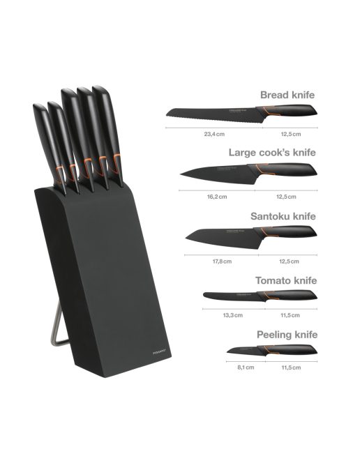 Fiskars Edge Prémium késkészlet dizájner tartóval, 5 japán acél késsel (1003099)