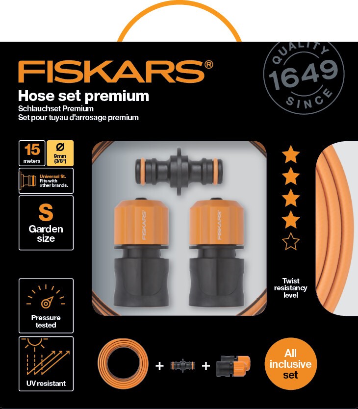 Fiskars Tömlő készlet premium Q4 15m 9mm (5 év garancia a tömlőre) (1020447)