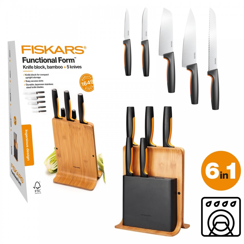 Fiskars FF Késblokk bambusz 5 késes (1057552)