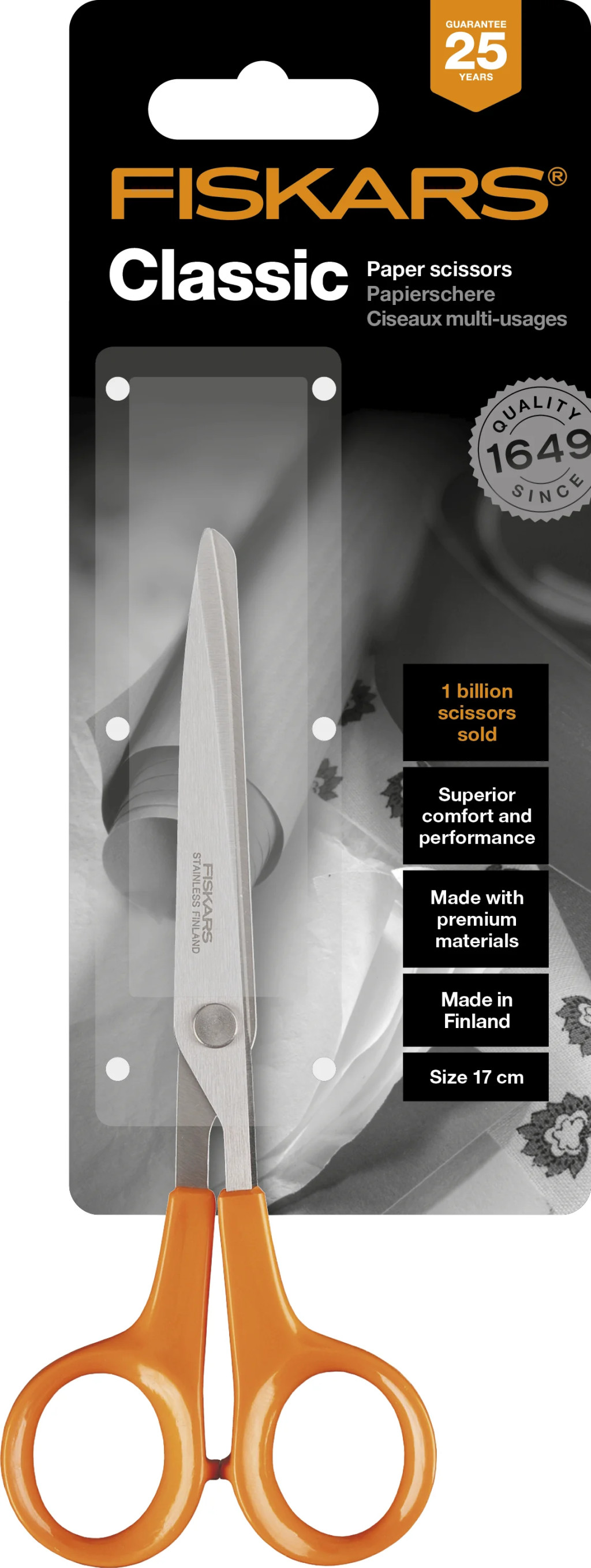 Fiskars Classic papírvágó olló, 17 cm - 25 év garanciával (1000816)